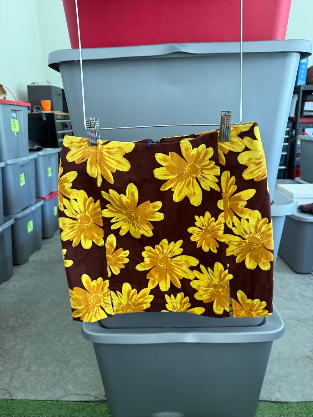 Yellow Floral Mini Skirt - Brown Background mp75